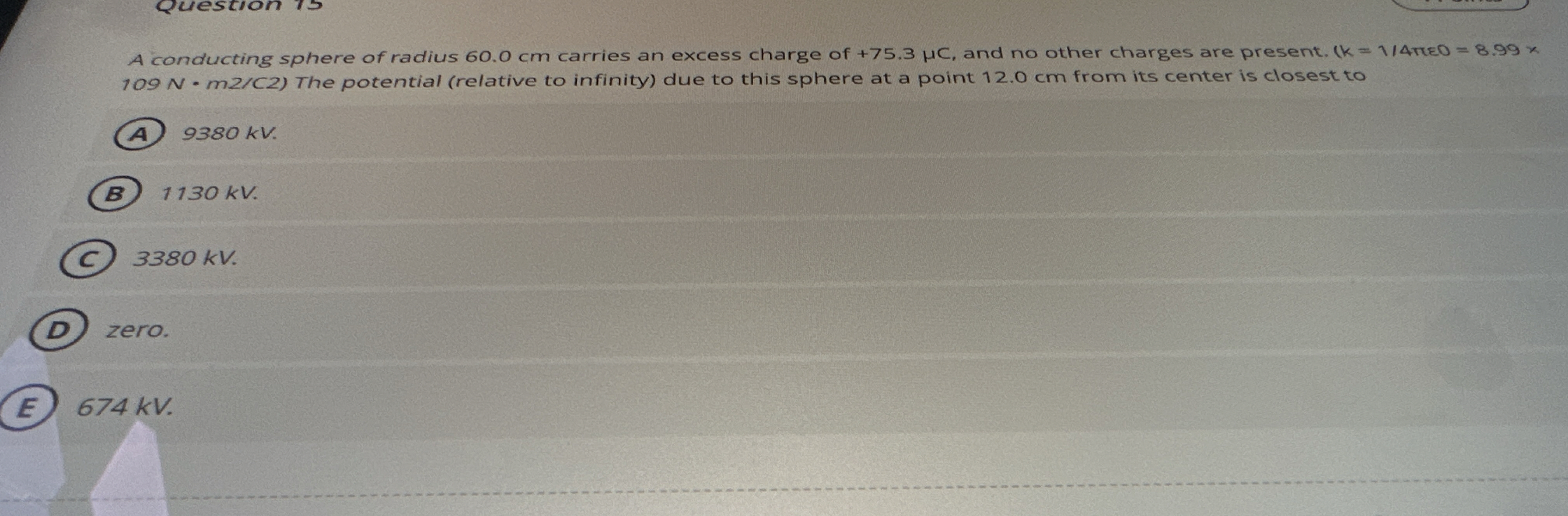A conducting sphere of radius 6 0 . 0 cm carries