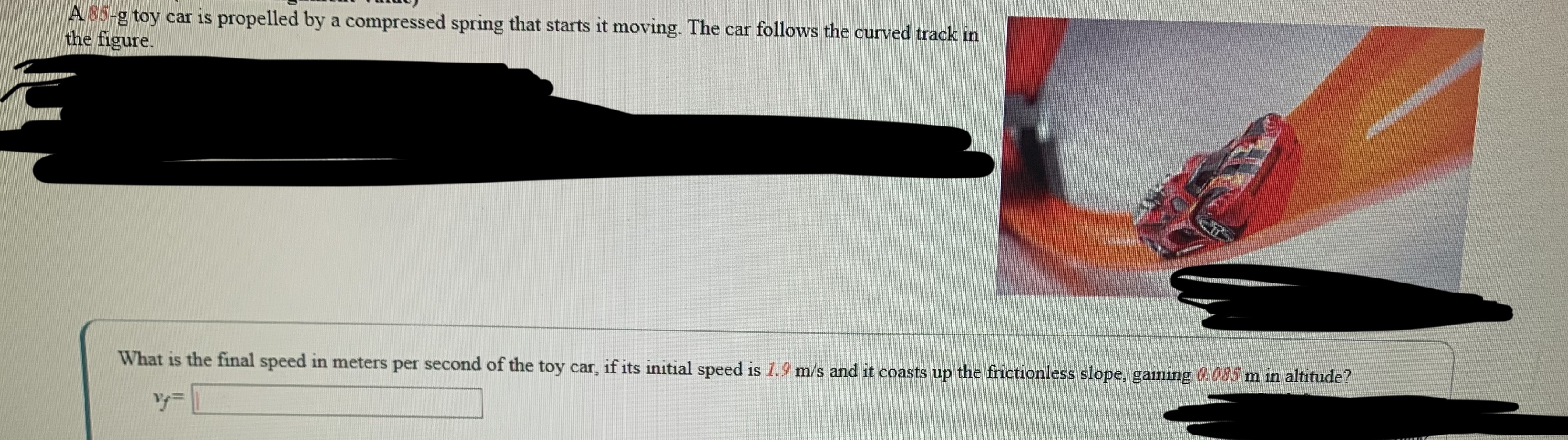 A 8 5 - g toy car is propelled by a compressed