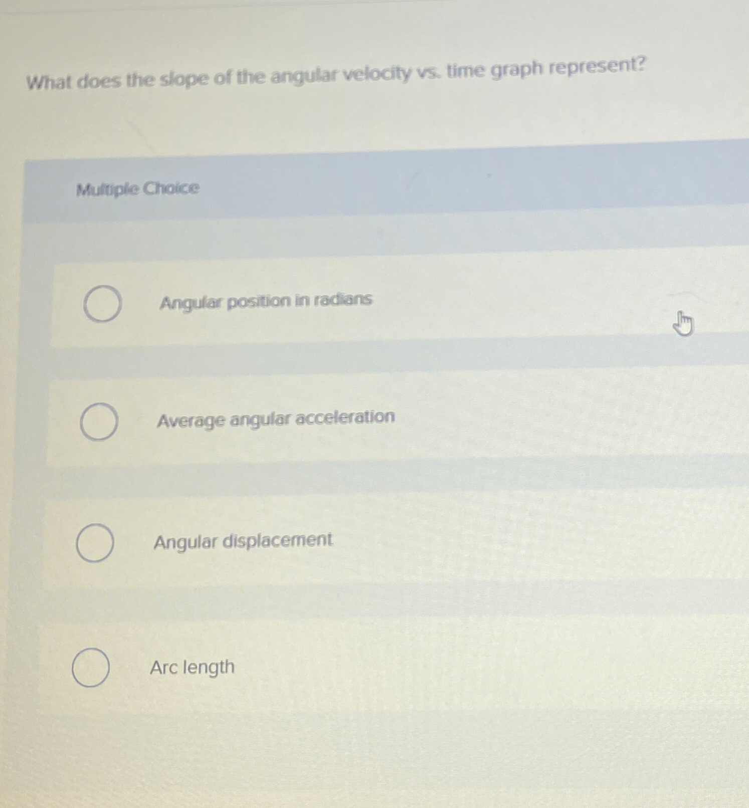 What does the slope of the angular velocity vs .