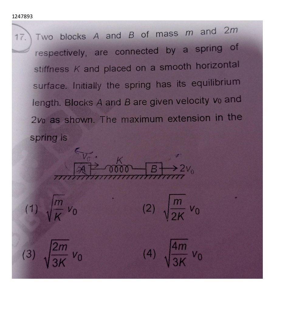 1 2 4 7 8 9 3 1 7 . Two blocks A and B of mass m