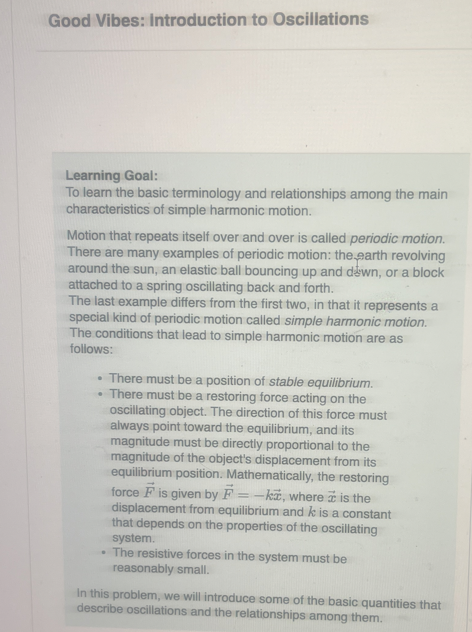 Good Vibes: Introduction to Oscillations Learning