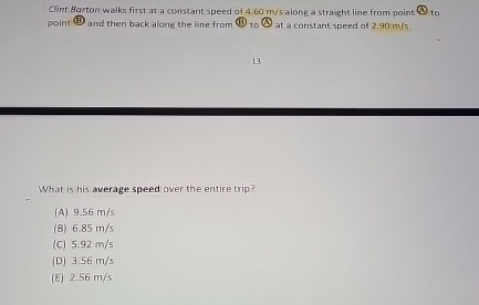 Clint Barton walks first at a constant speed of 4
