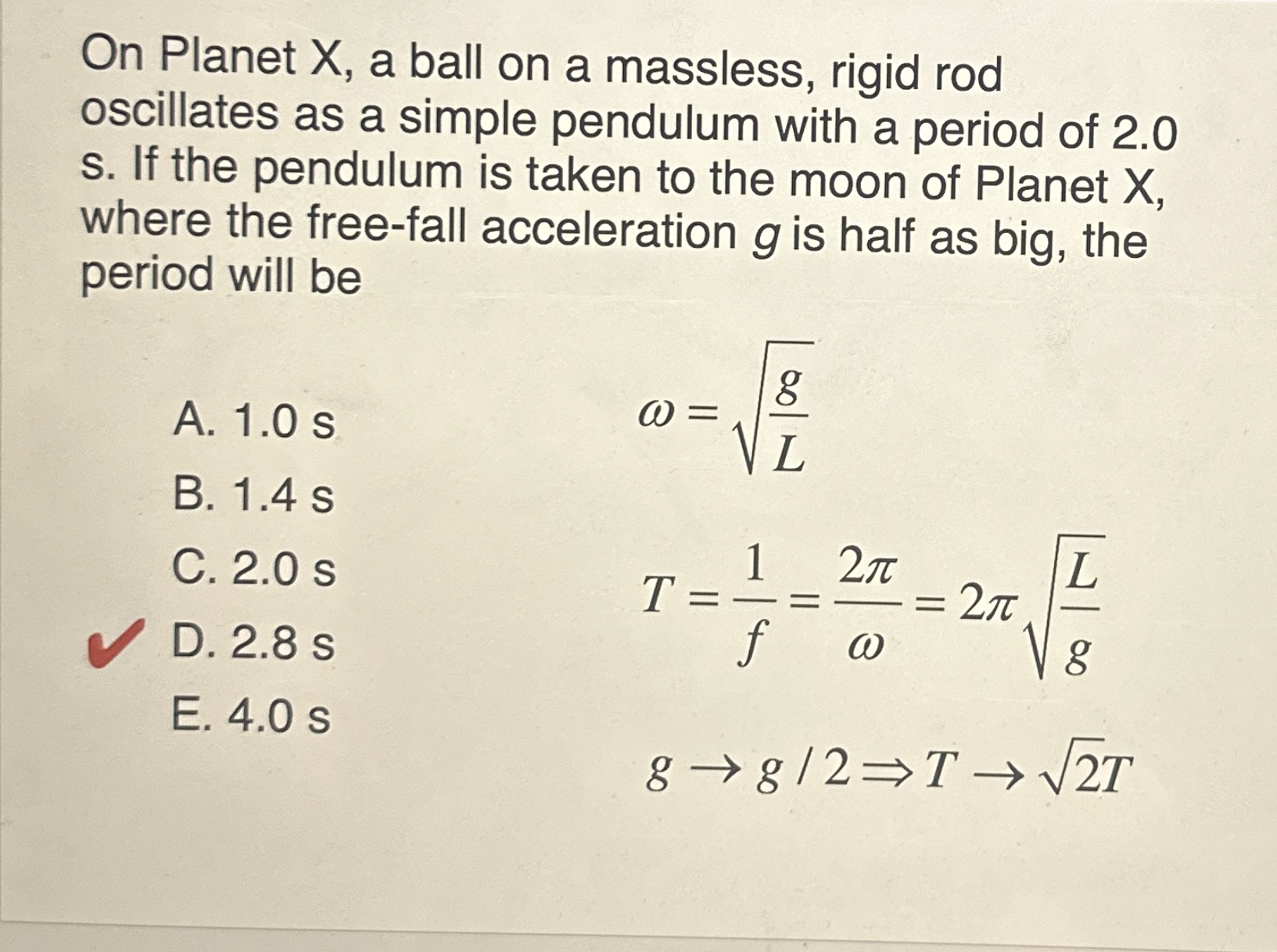 On Planet x , a ball on a massless, rigid rod