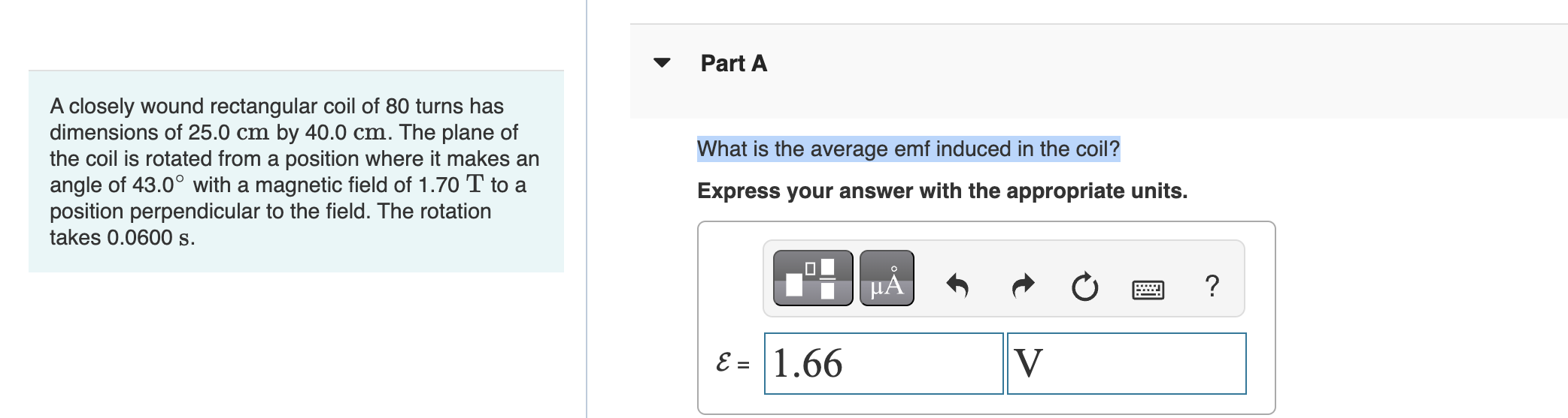 A closely wound rectangular coil of 8 0 turns has