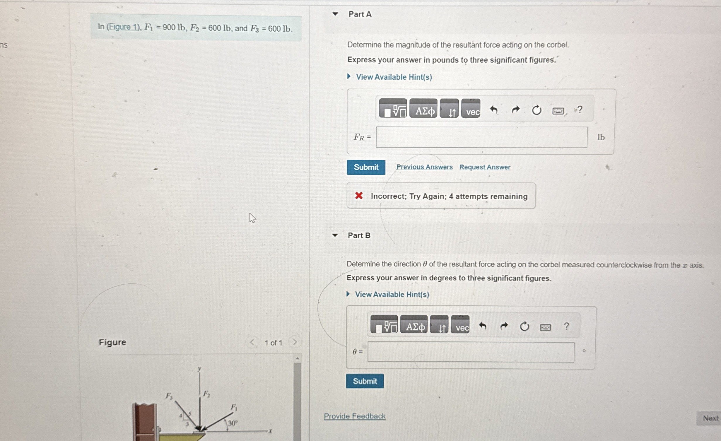 l n ( Figure 1 ) , F 1 = 9 0 0 l b , F 2 = 6 0 0
