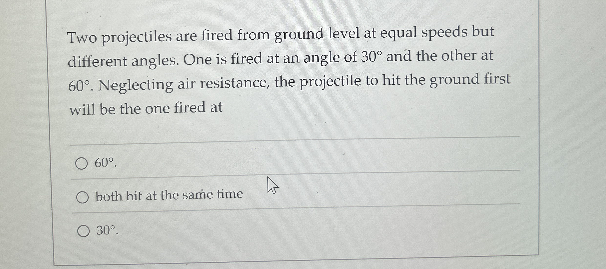 Two projectiles are fired from ground level at