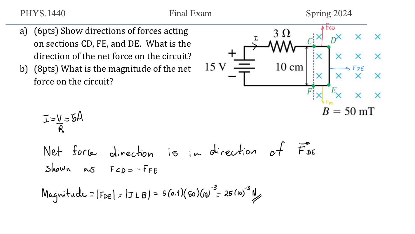 PHYS . 1 4 4 0 Final Exam Spring 2 0 2 4 a ) ( 6