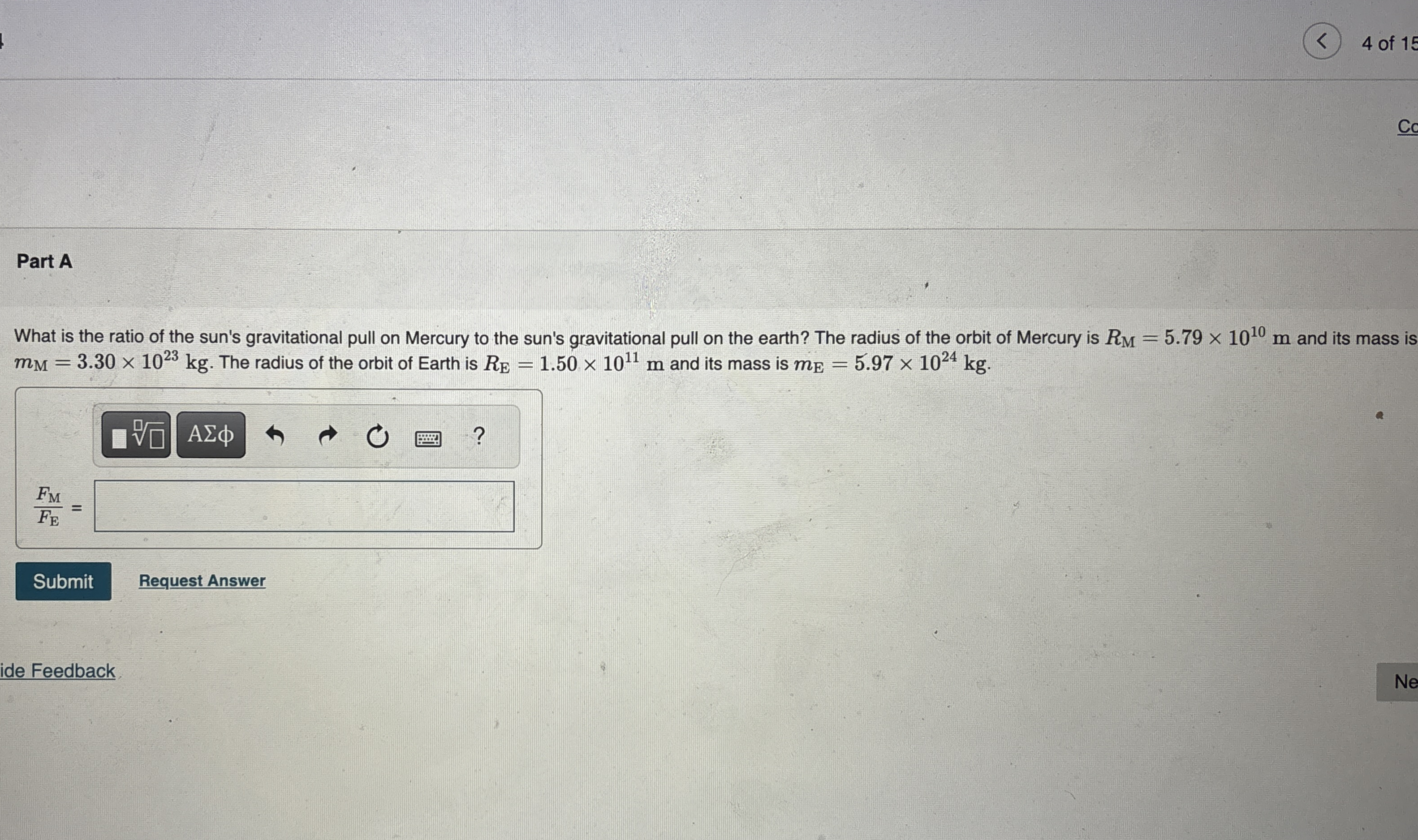 4 of 1 5 Part A What is the ratio of the sun's