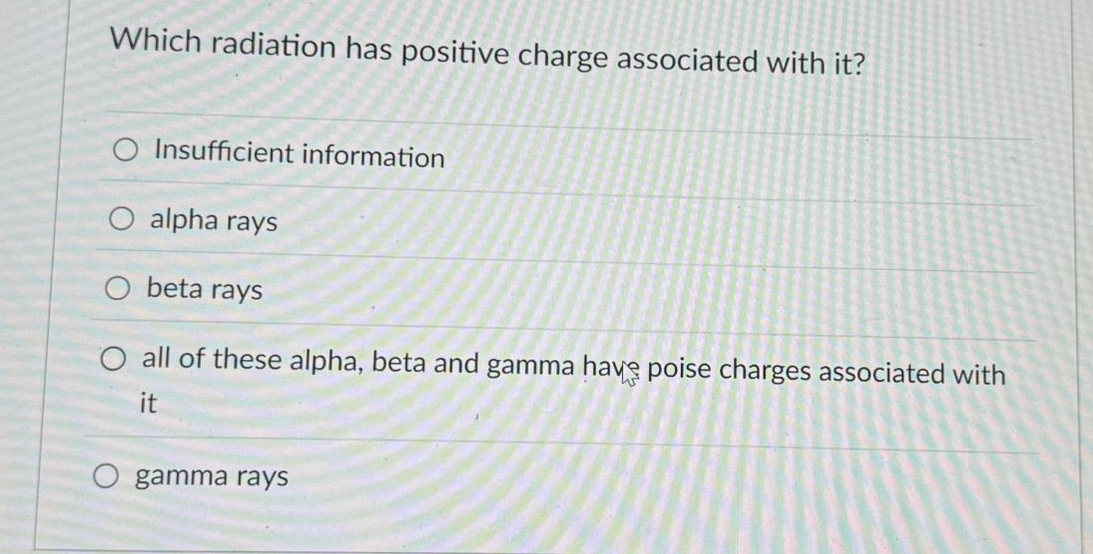 Which radiation has positive charge associated