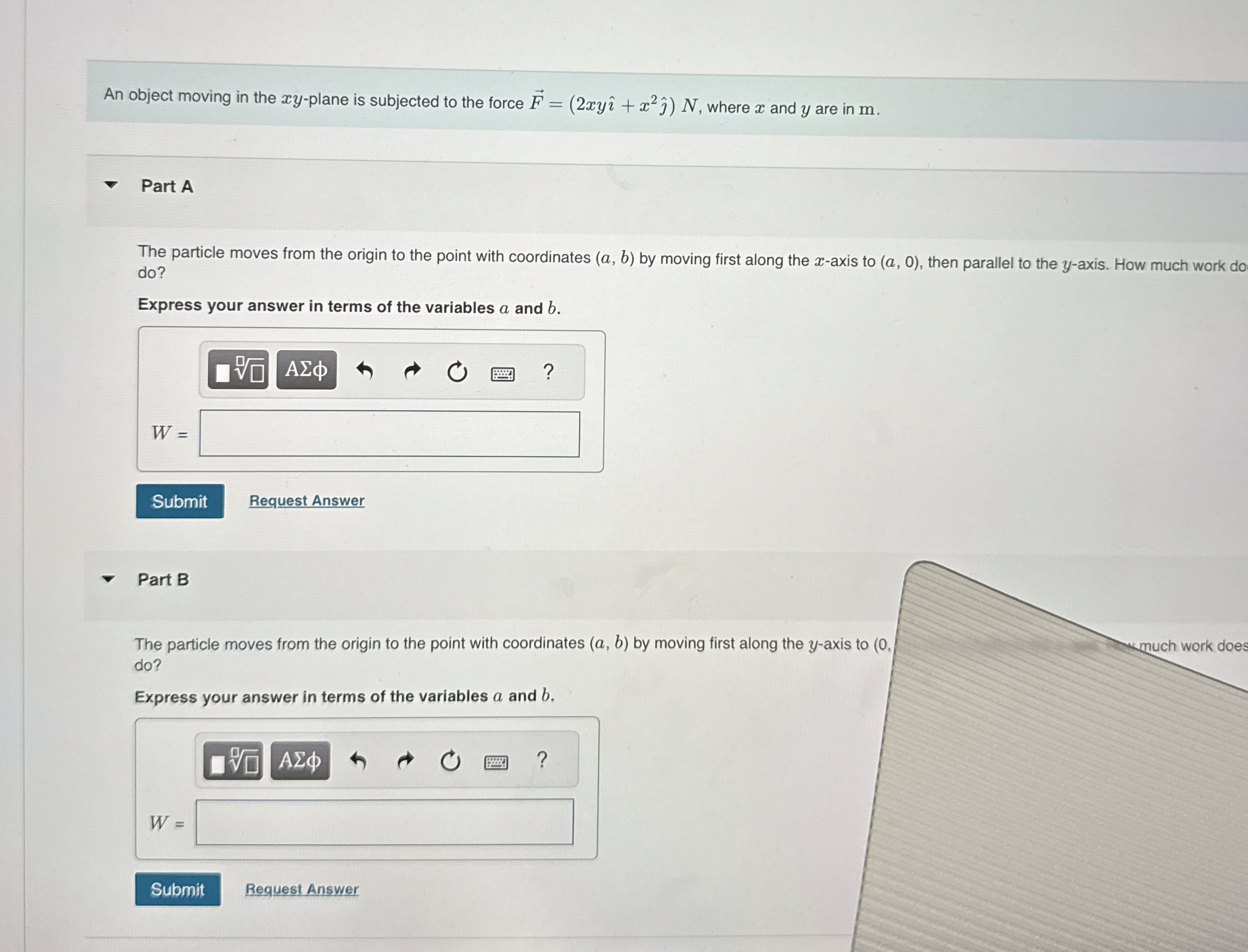 An object moving in the x y - plane is subjected