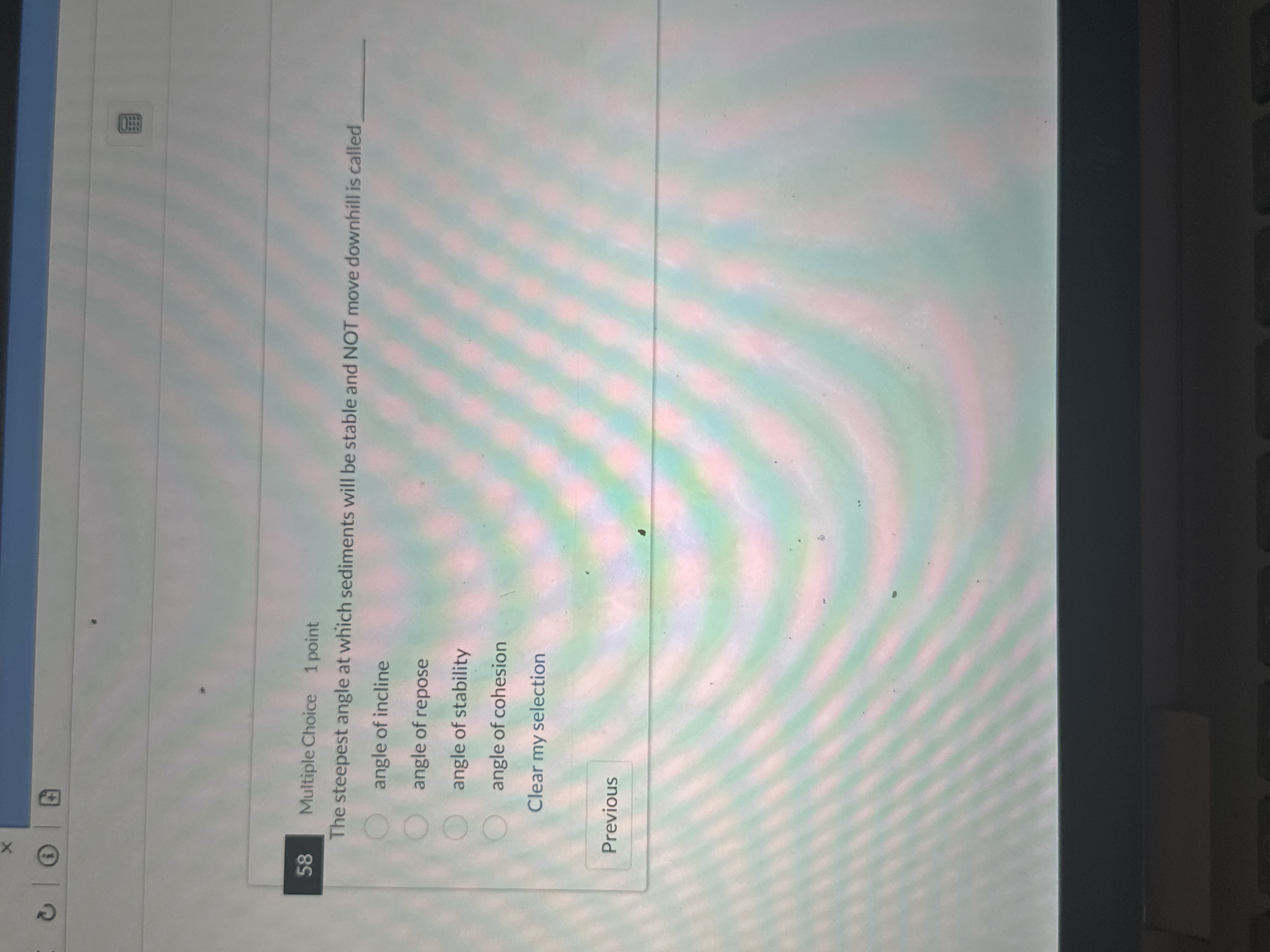 The steepest angle at which sediments will be