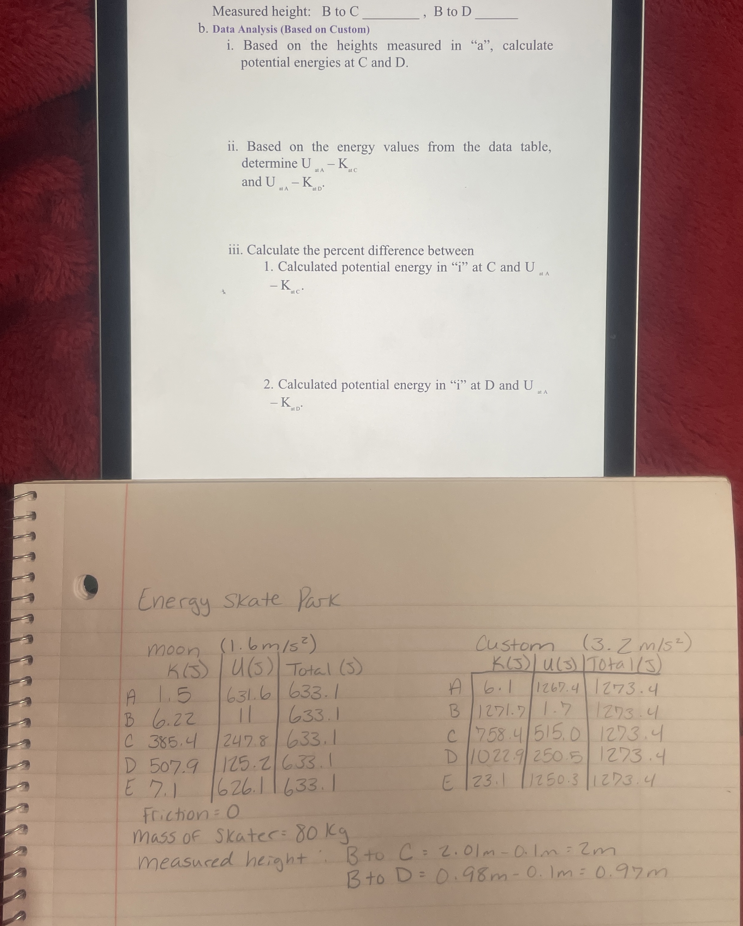Measured height: B to C q , , B to D q , b . Data