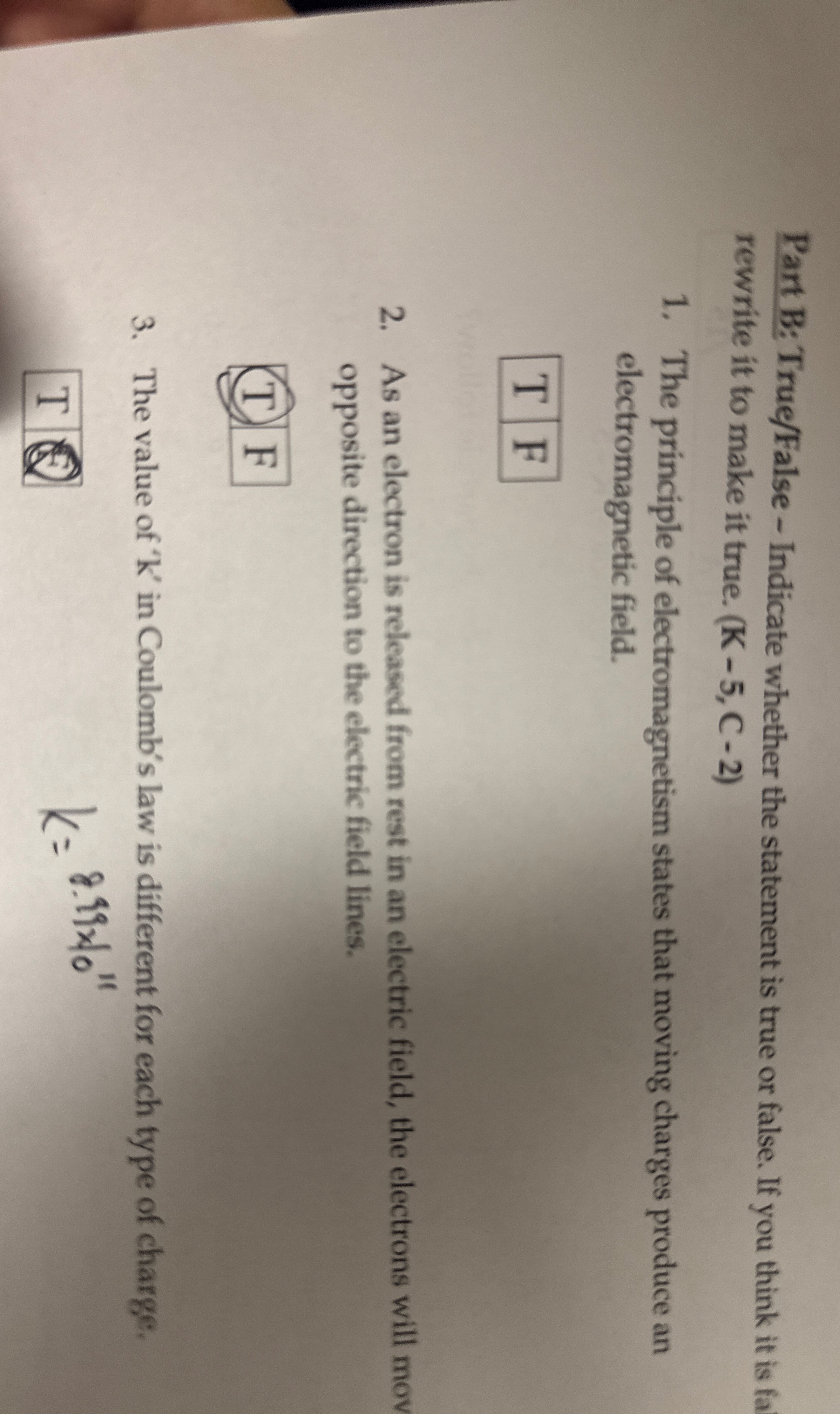 Part B: True / False - Indicate whether the