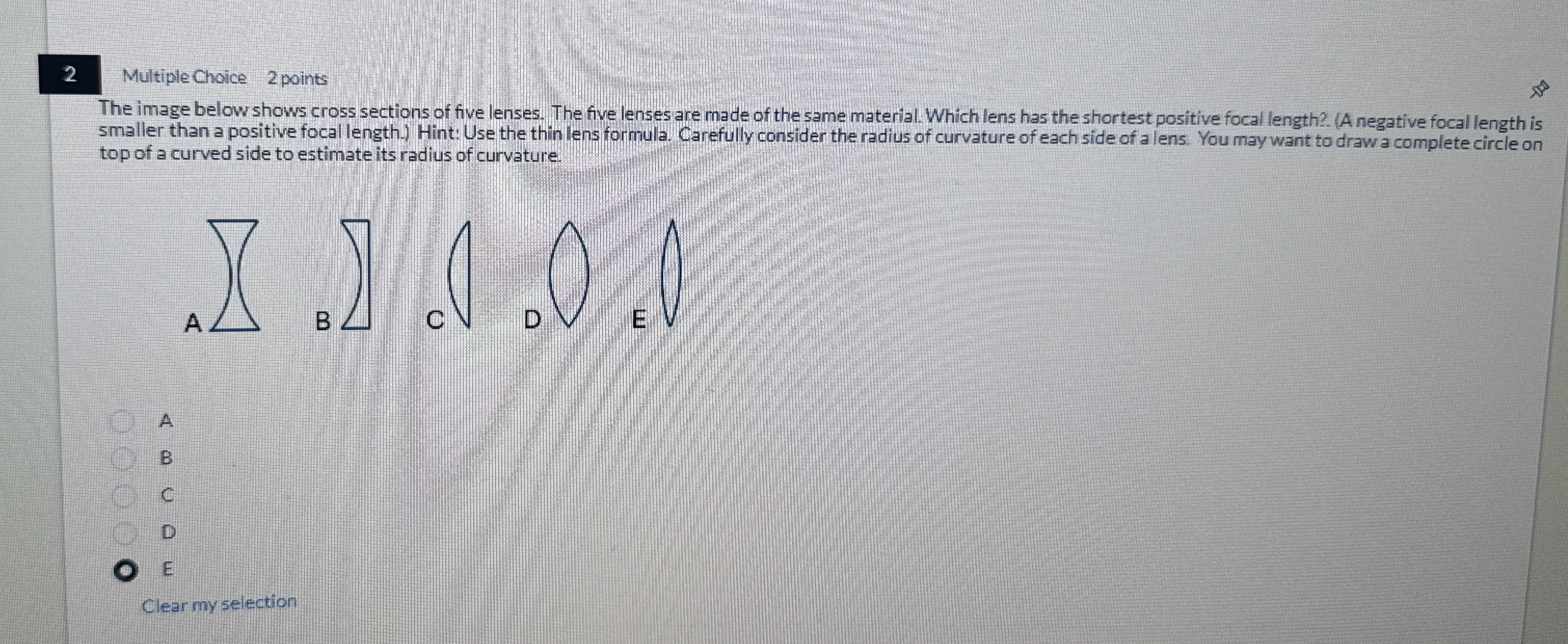 The image below shows cross sections of five