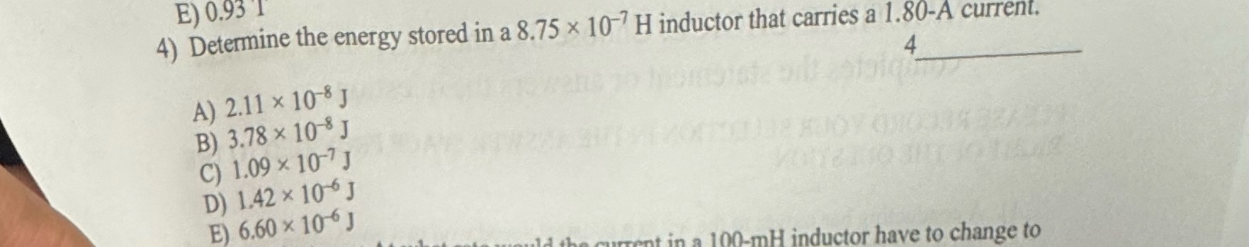 Determine the energy stored in a 8 . 7 5 1 0 - 7