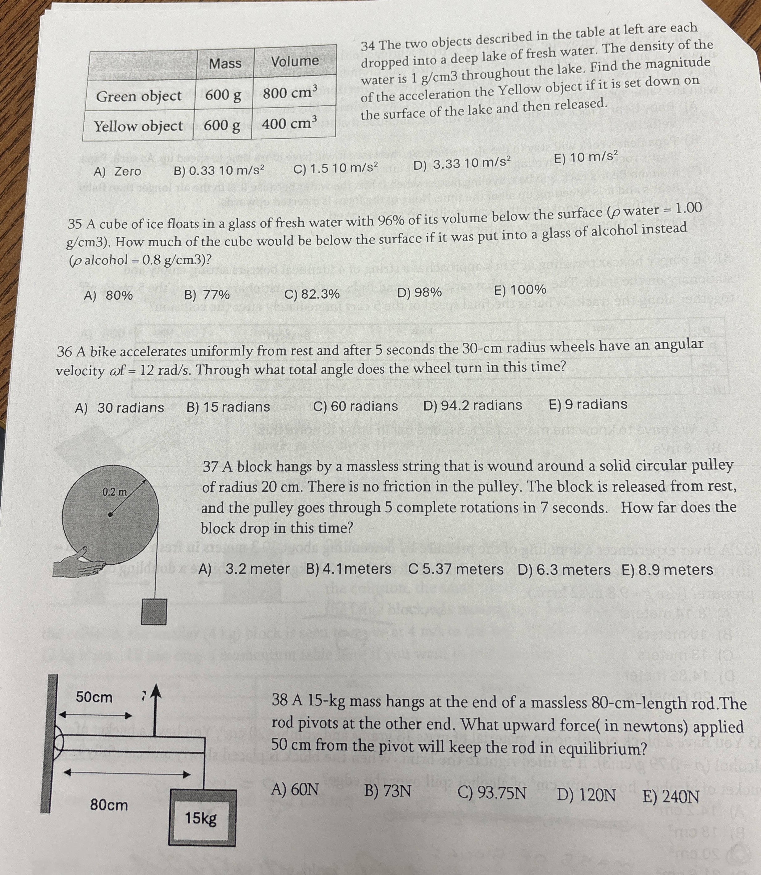 \ table [ [ , Mass,Volume ] , [ Green object, 6 0