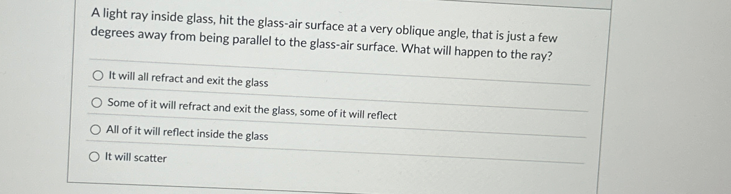 A light ray inside glass, hit the glass - air