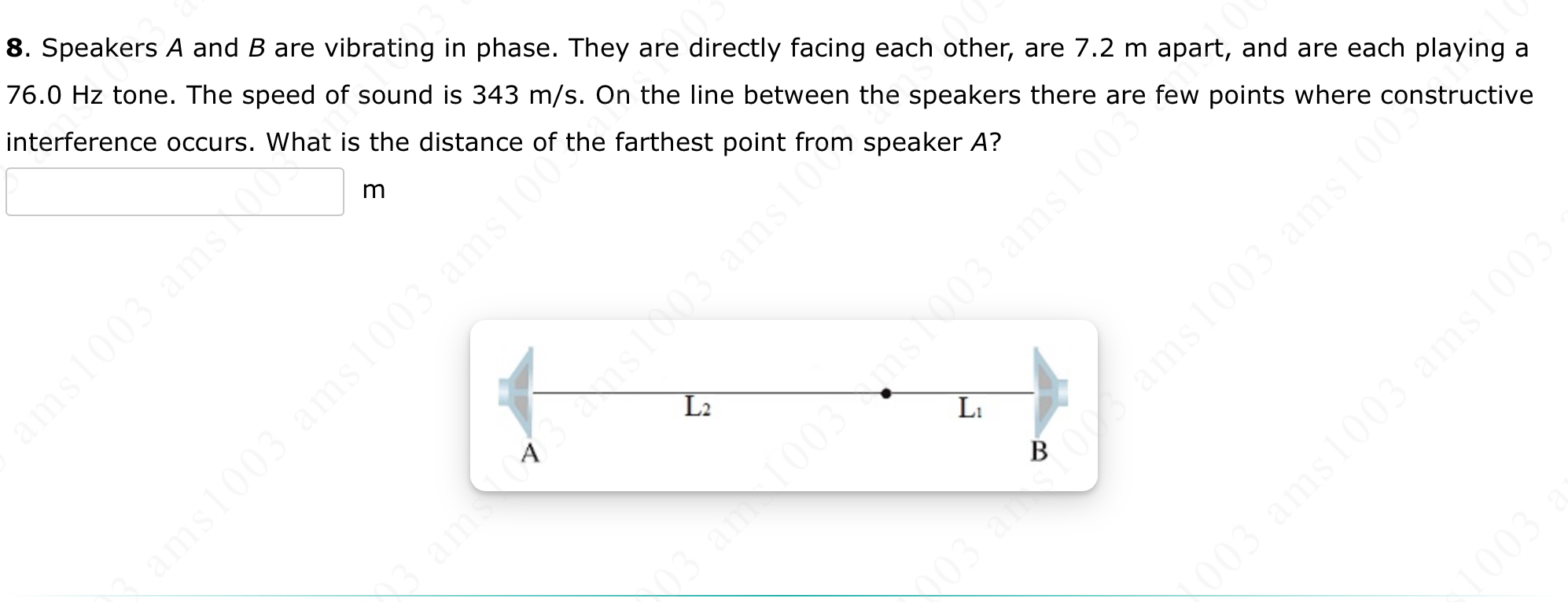 Speakers A and B are vibrating in phase. They are