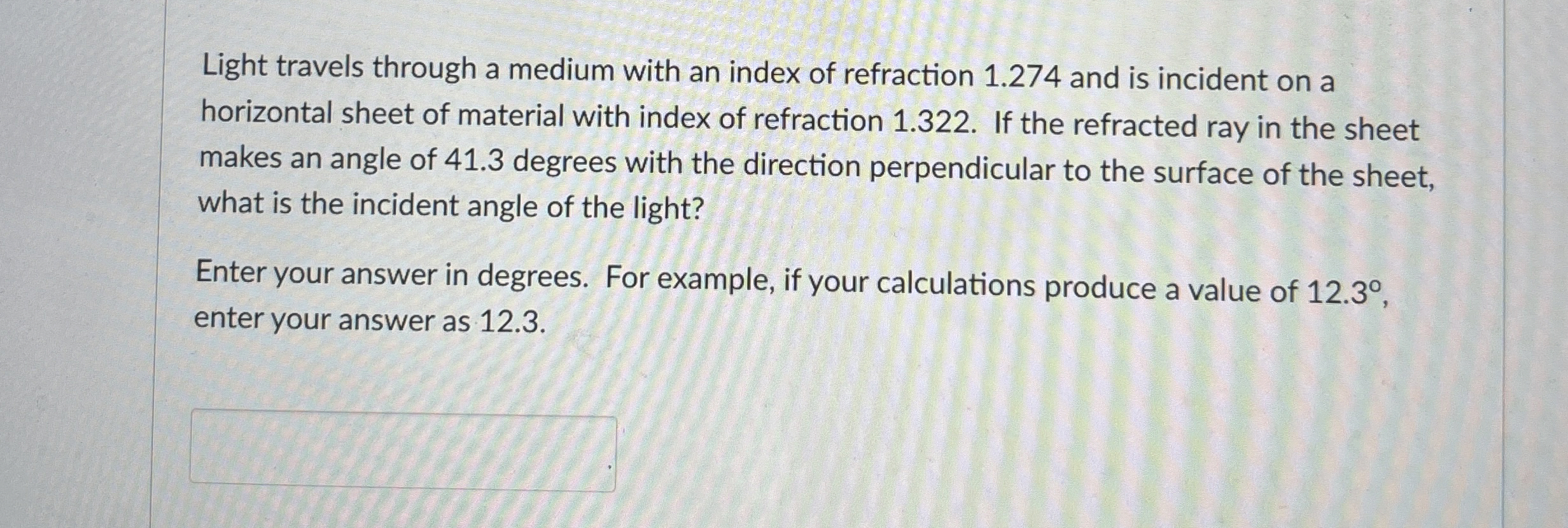 Light travels through a medium with an index of