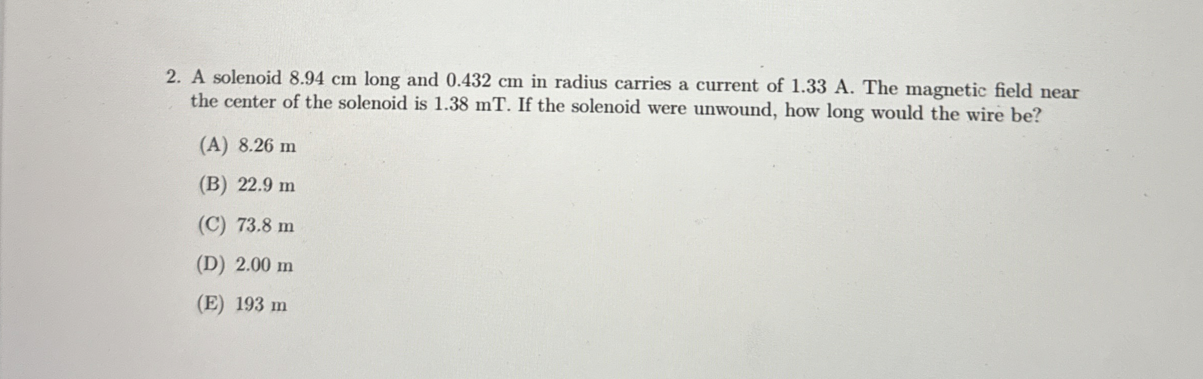 A solenoid 8 . 9 4 cm long and 0 . 4 3 2 cm in
