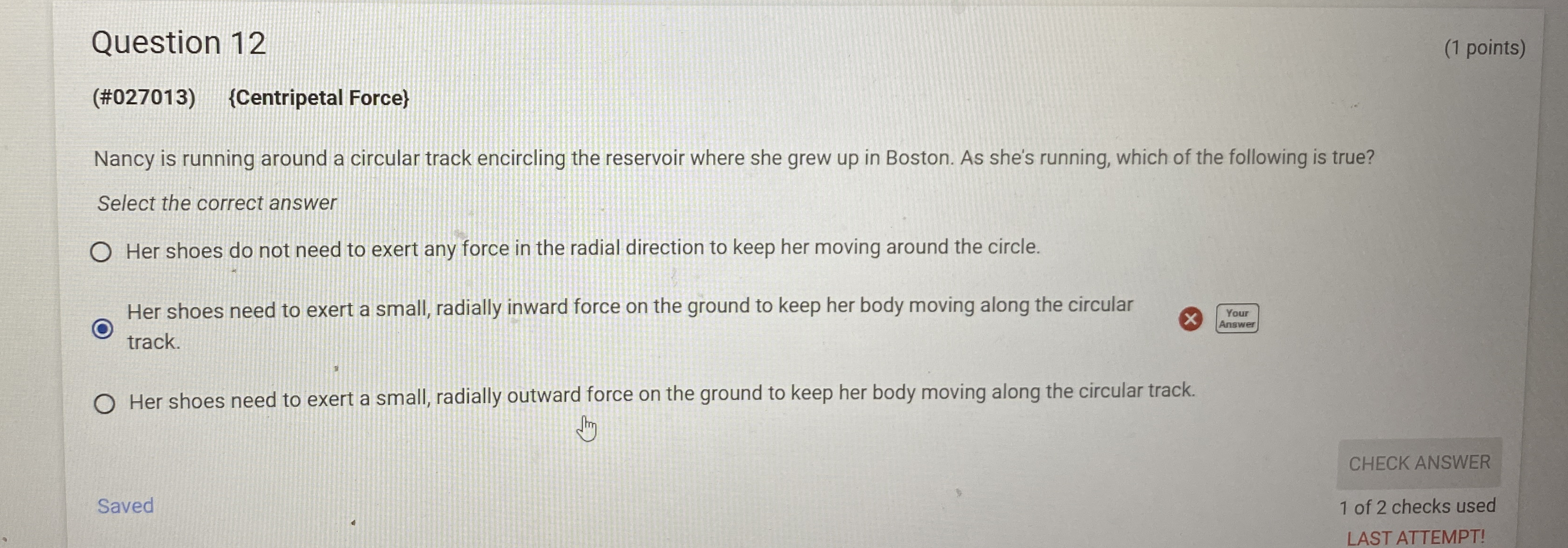 Question 1 2 ( 1 points ) ( # 0 2 7 0 1 3 ) {