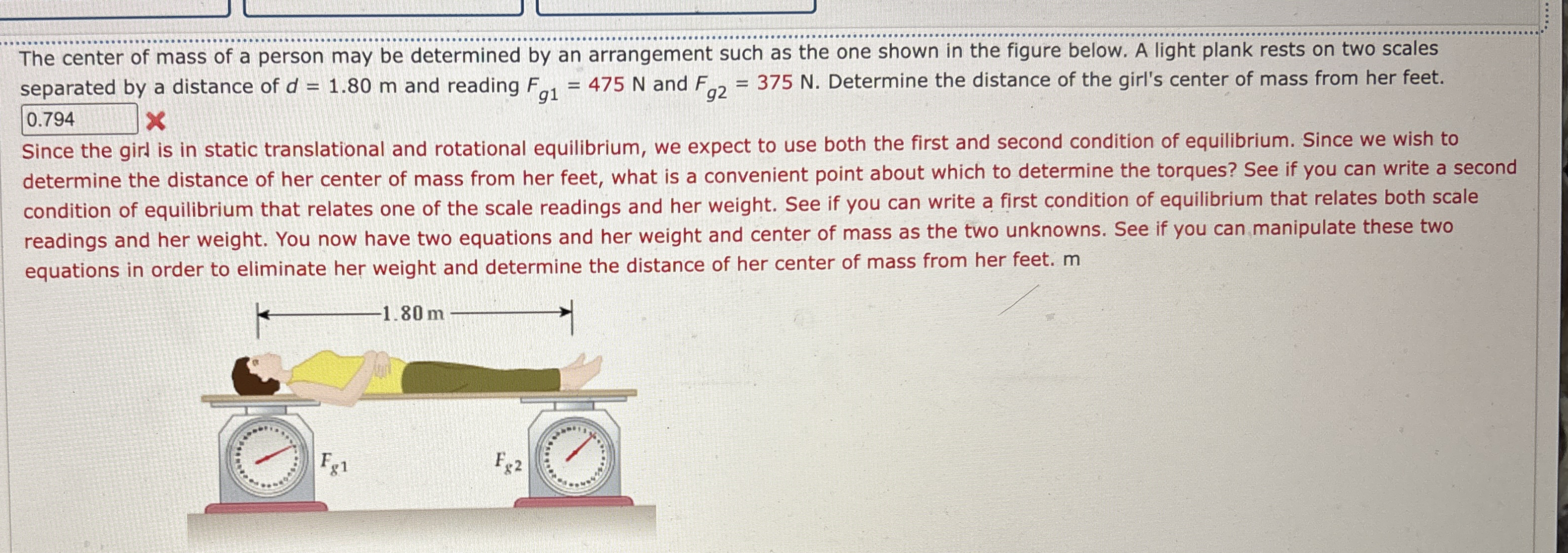 The center of mass of a person may be determined