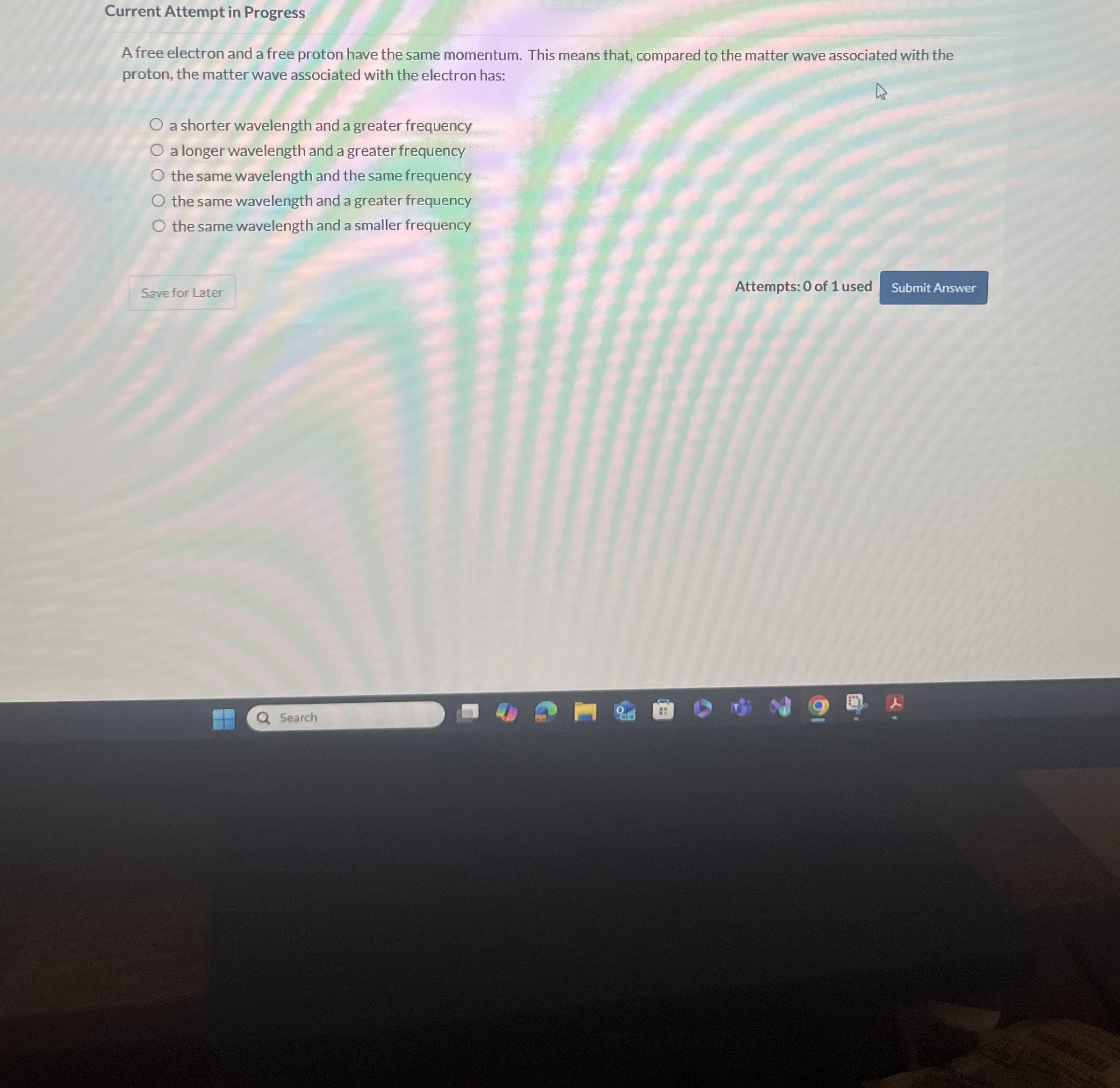 Current Attempt in Progress A free electron and a