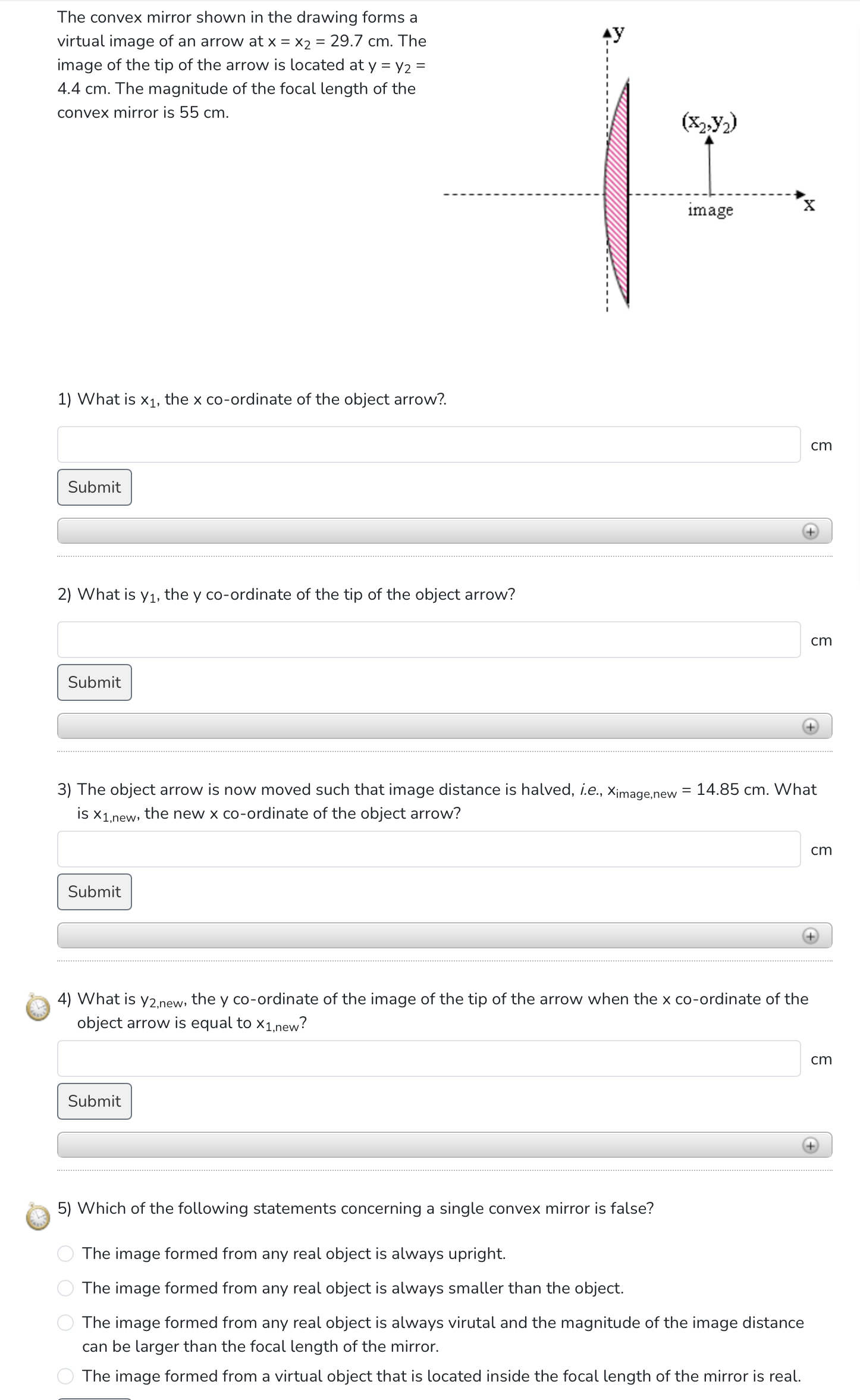 The convex mirror shown in the drawing forms a
