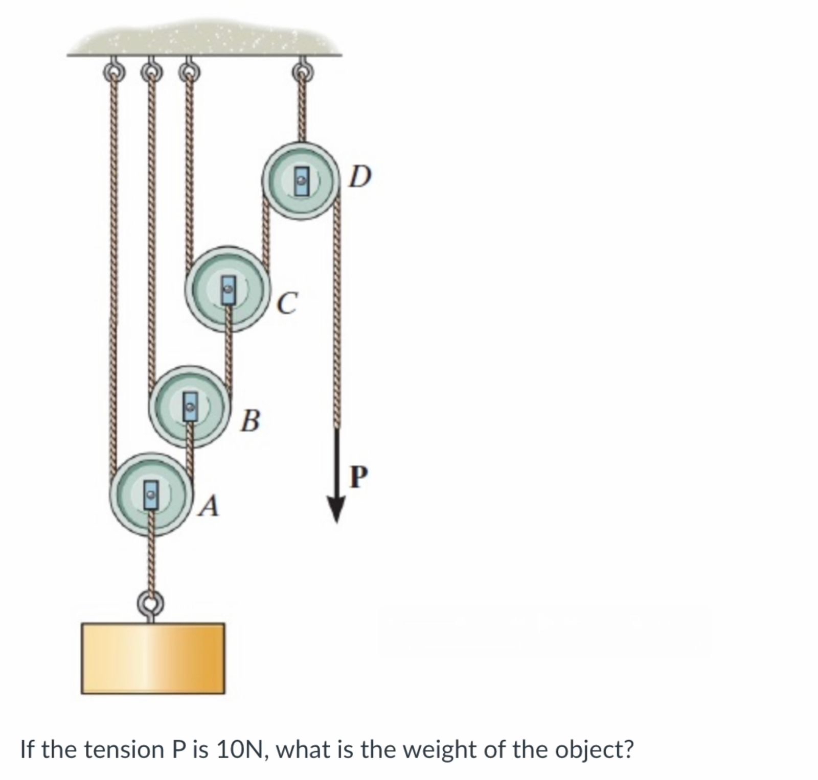 If the tension P is 1 0 N , what is the weight of