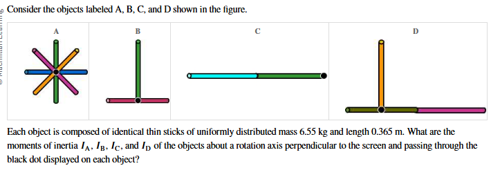 Consider the objects labeled A , B , C , and D