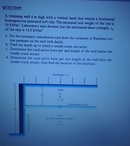 QUESTION A retaining wall 6 m high with a