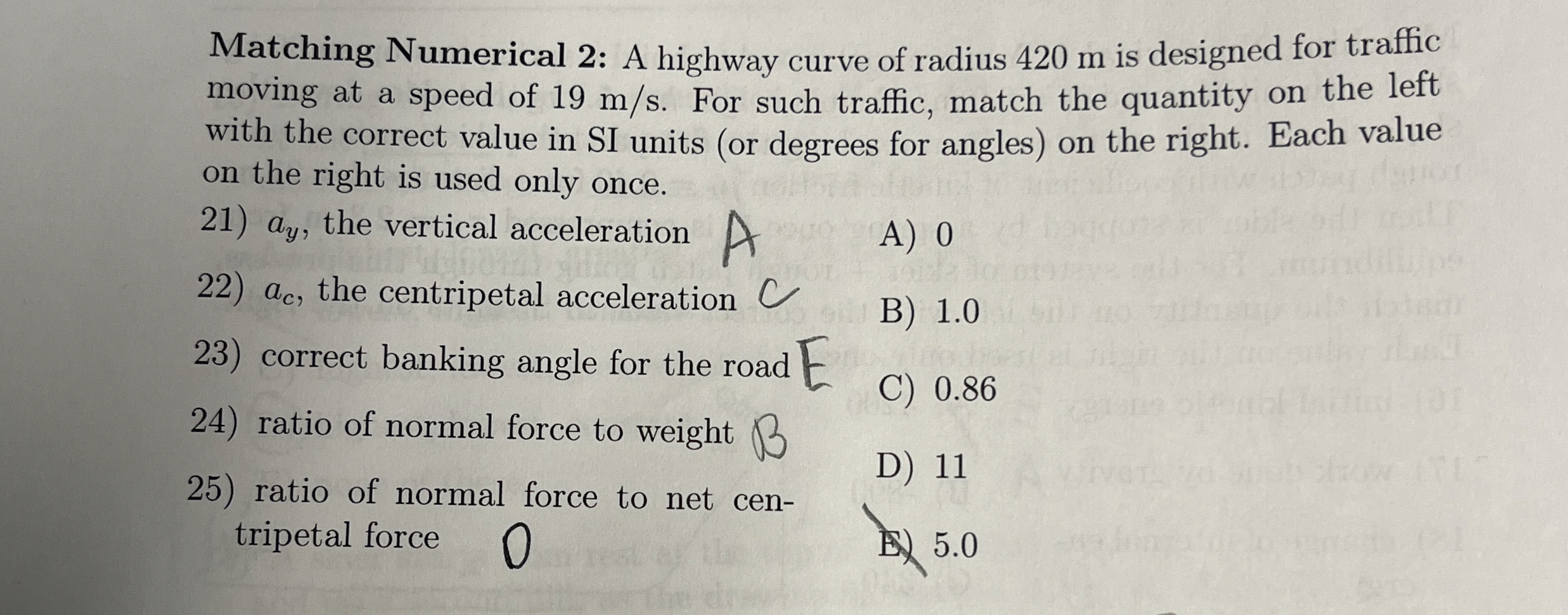 Matching Numerical 2 : A highway curve of radius