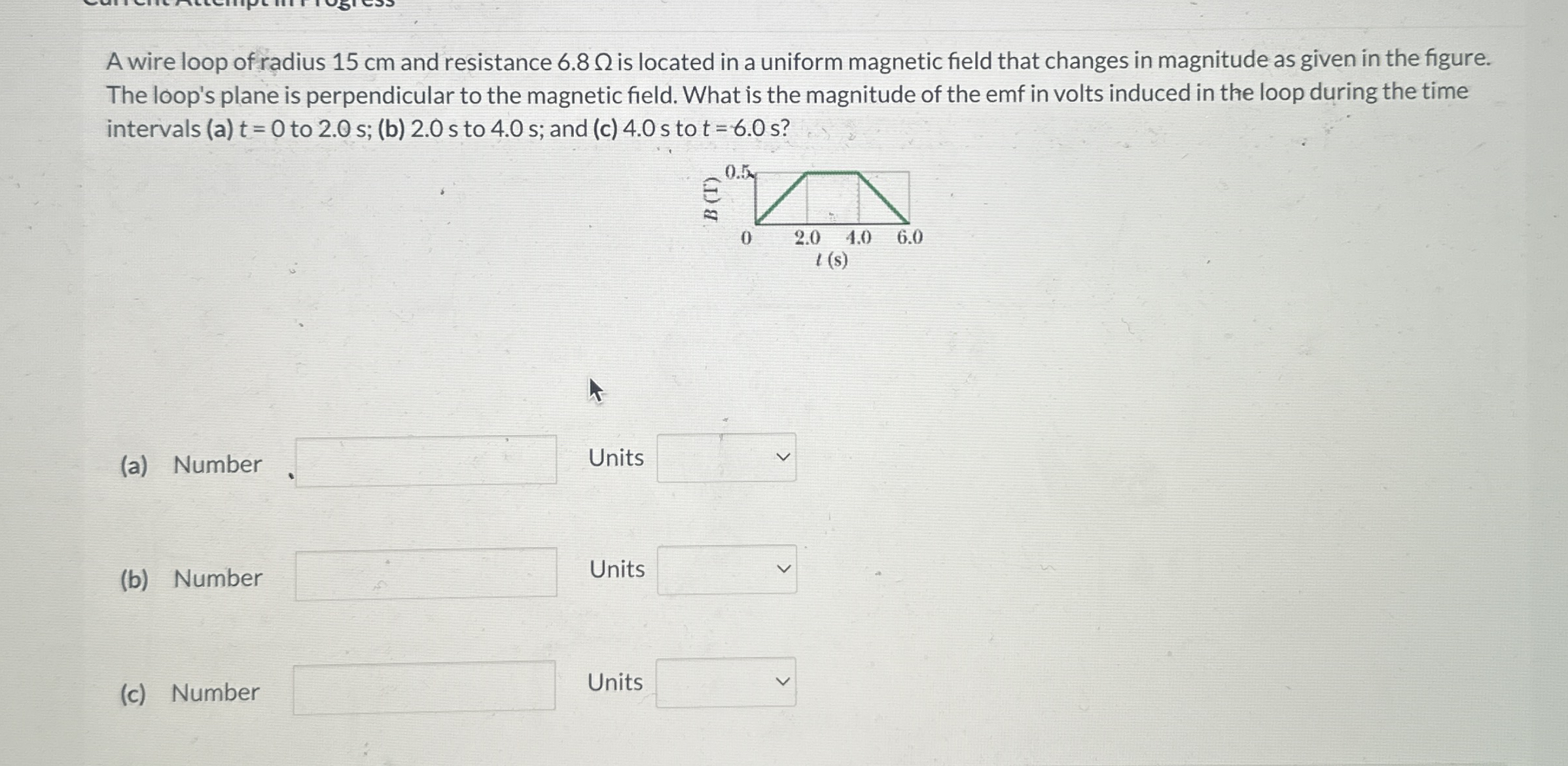 A wire loop of radius 1 5 cm and resistance 6 . 8