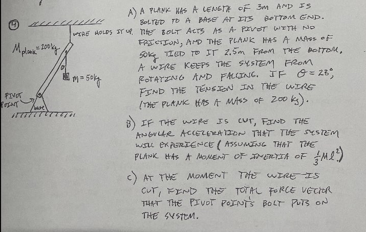 A ) A PLANK HAS A LENGTF OF 3 m AND IS BOLTED TO