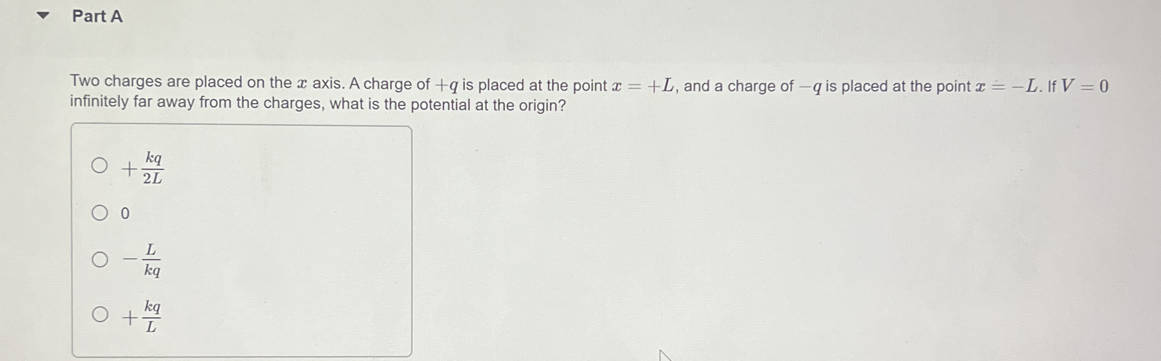 Part A Two charges are placed on the x axis. A