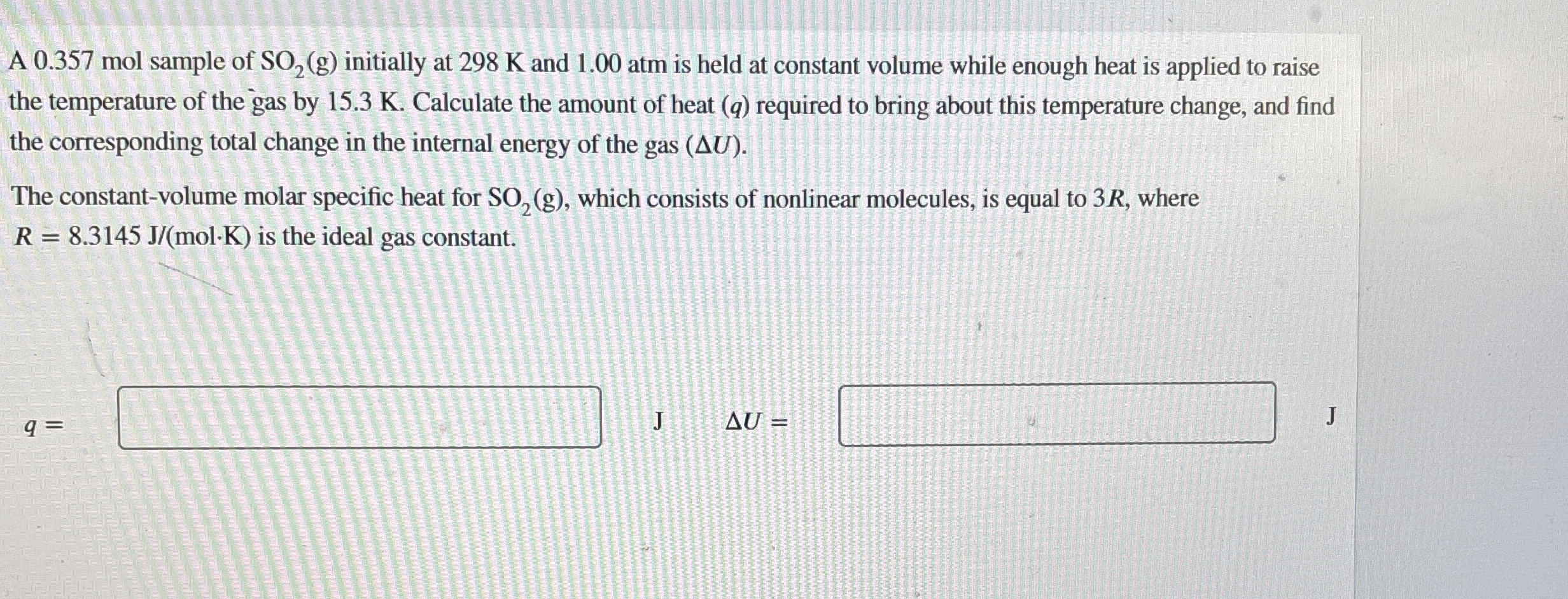 A 0 . 3 5 7 mol sample of S O 2 ( g ) initially