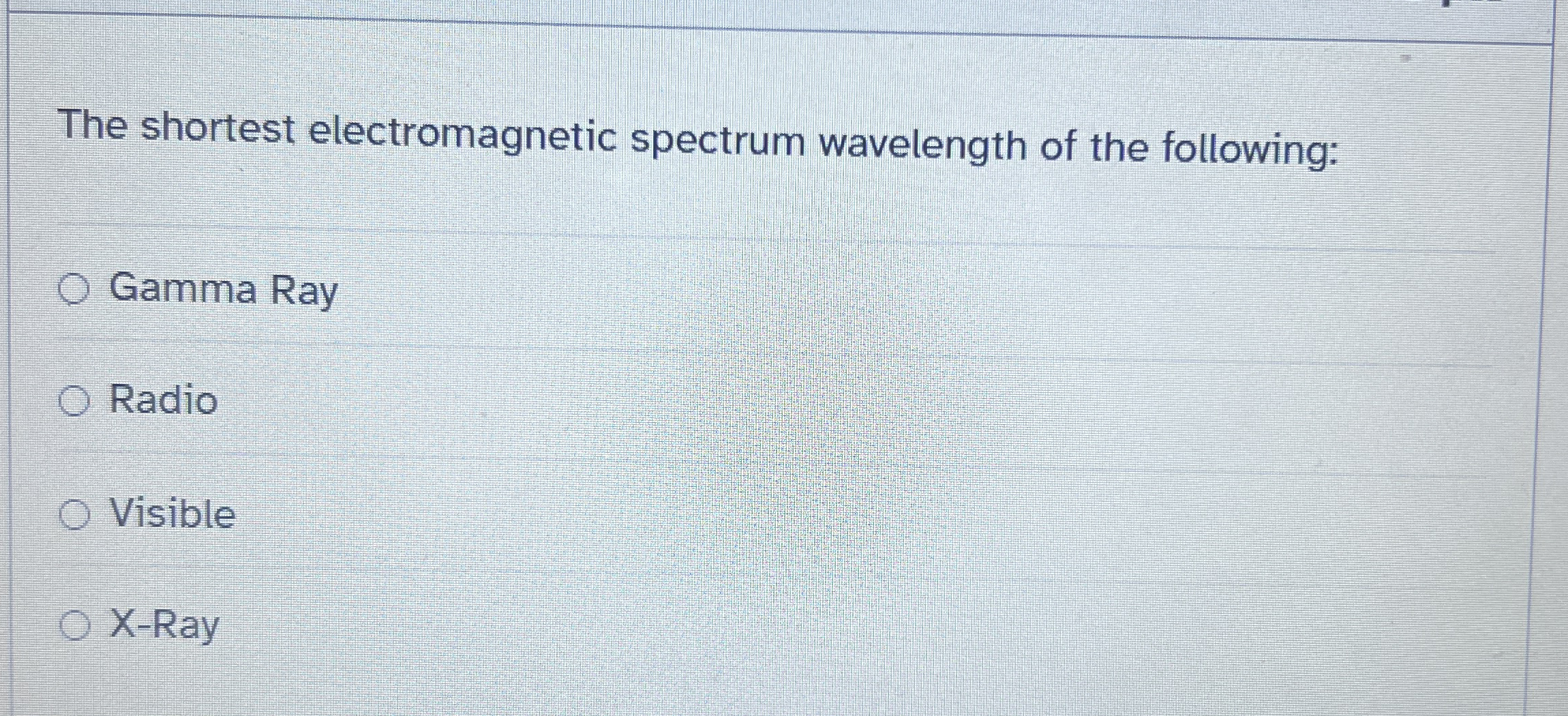 The shortest electromagnetic spectrum wavelength