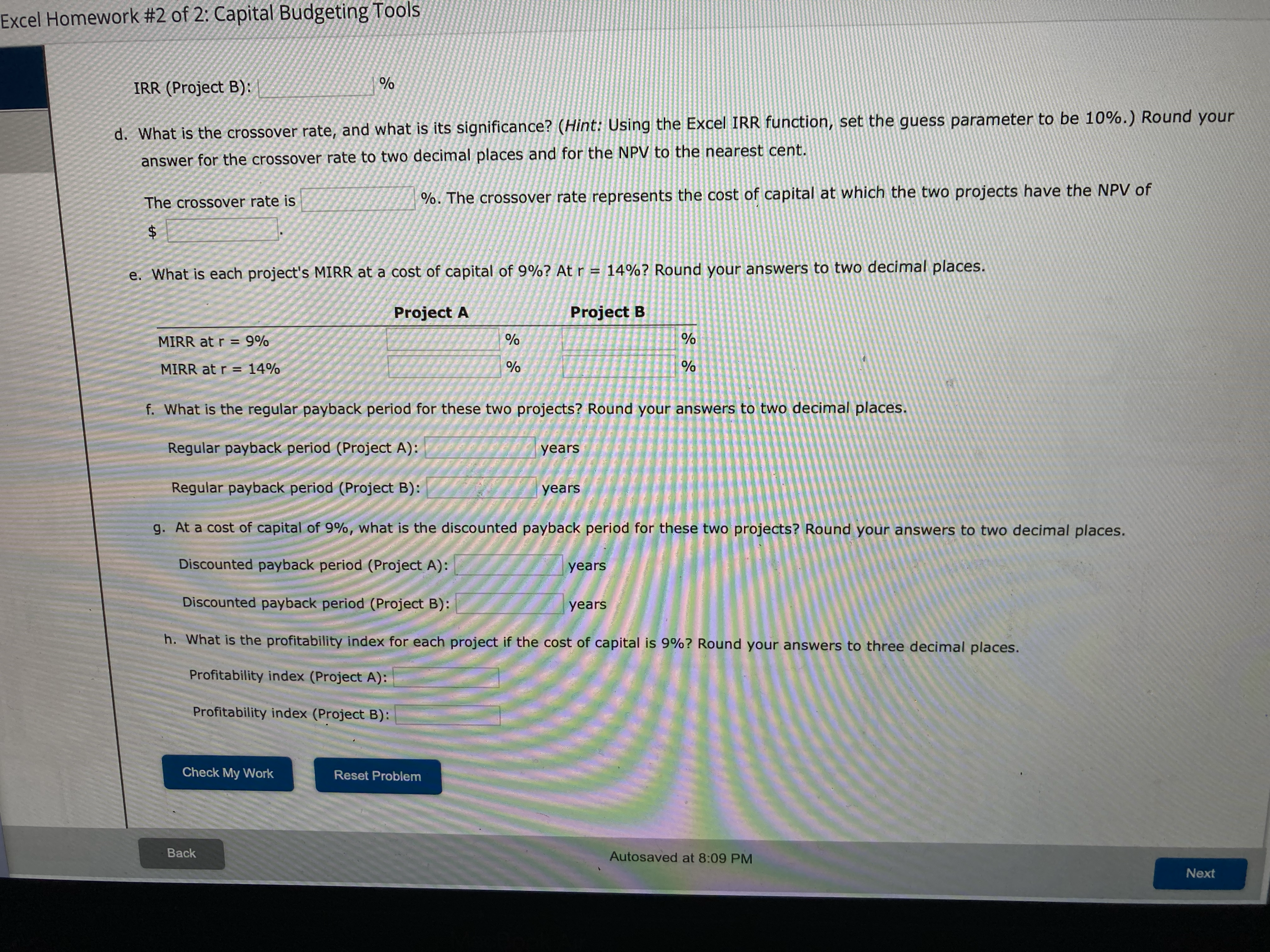 Excel Activity: Capital Budgeting Tools Start