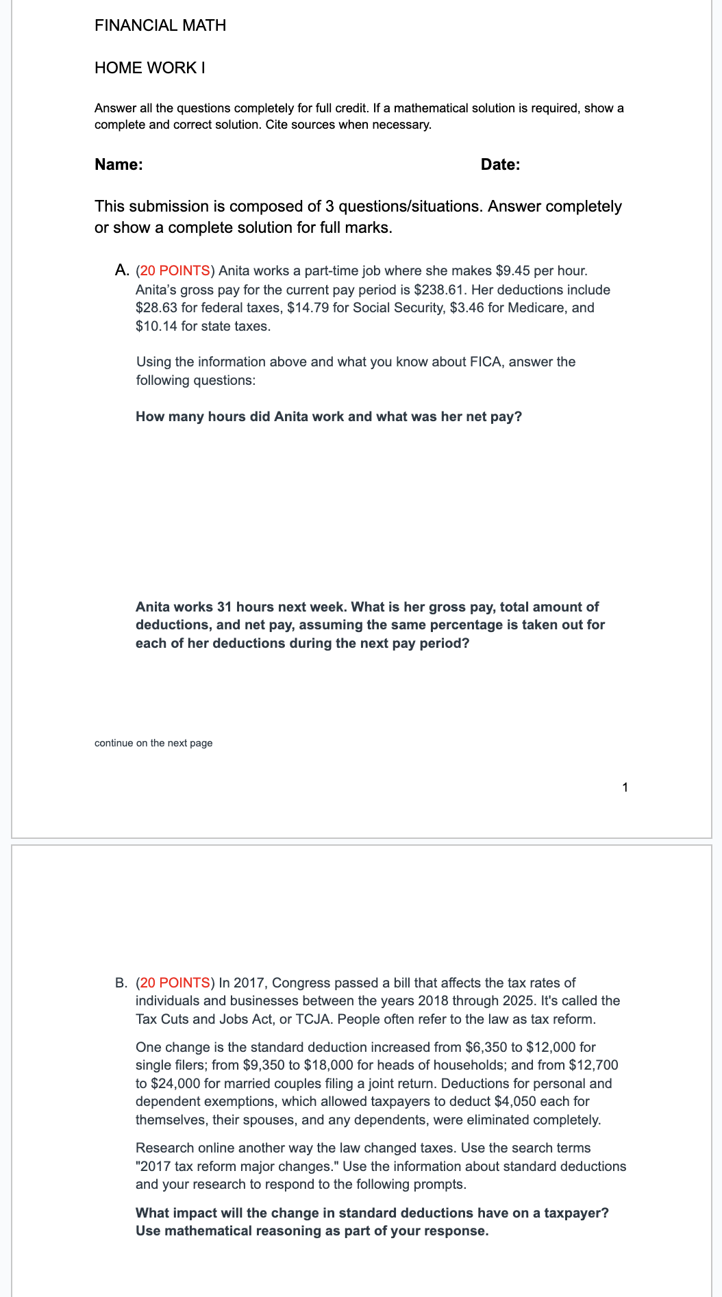 FINANCIAL MATH HOME WORK | Answer all the