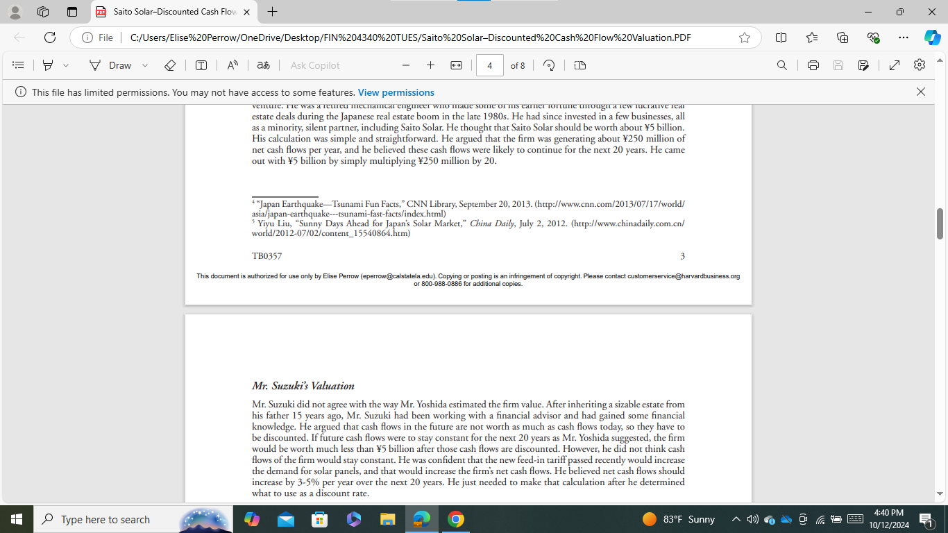 1) Using the discounted cash flow approach, why