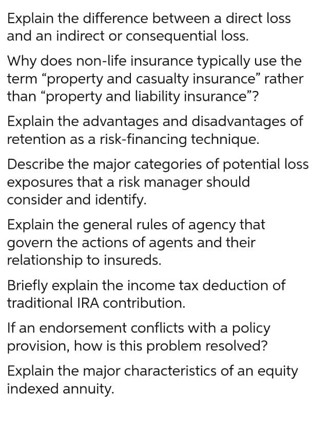 Explain the difference between a direct loss and