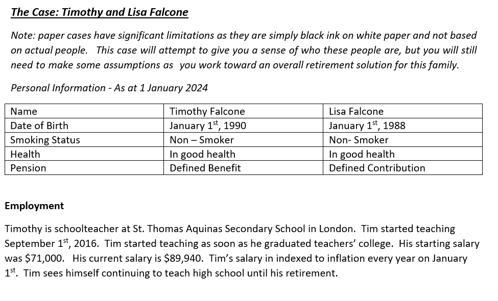 Retirement Planning Case Study Fall 2024 The