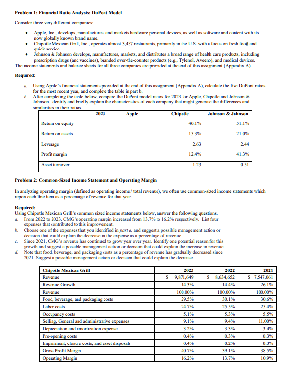 Problem 1: Financial Ratio Analysis: DuPont Model