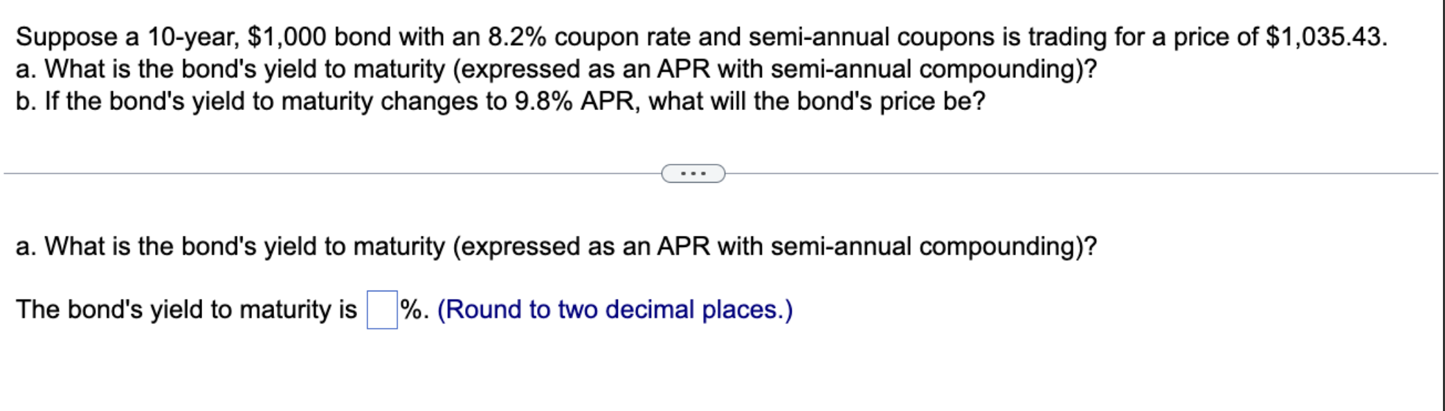 Suppose a 10-year, $1,000 bond with an 8.2%