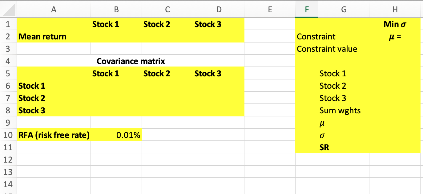 A B C D E F G H 1 Stock 1 Stock 2 Stock 3 Max / 2