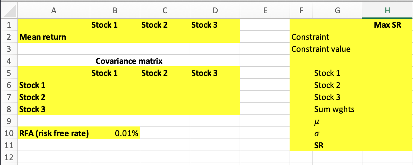 A B C D E F G H 1 Stock 1 Stock 2 Stock 3 Max / 2