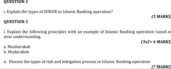This is Islamic Finance syllabus questions