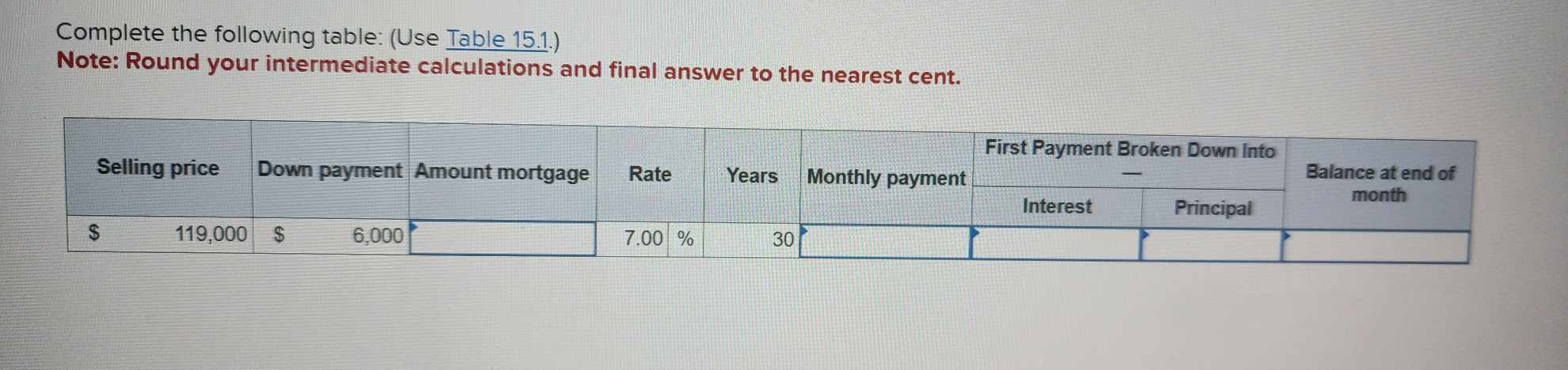 Complete the following table: (Use Table 15.1.)