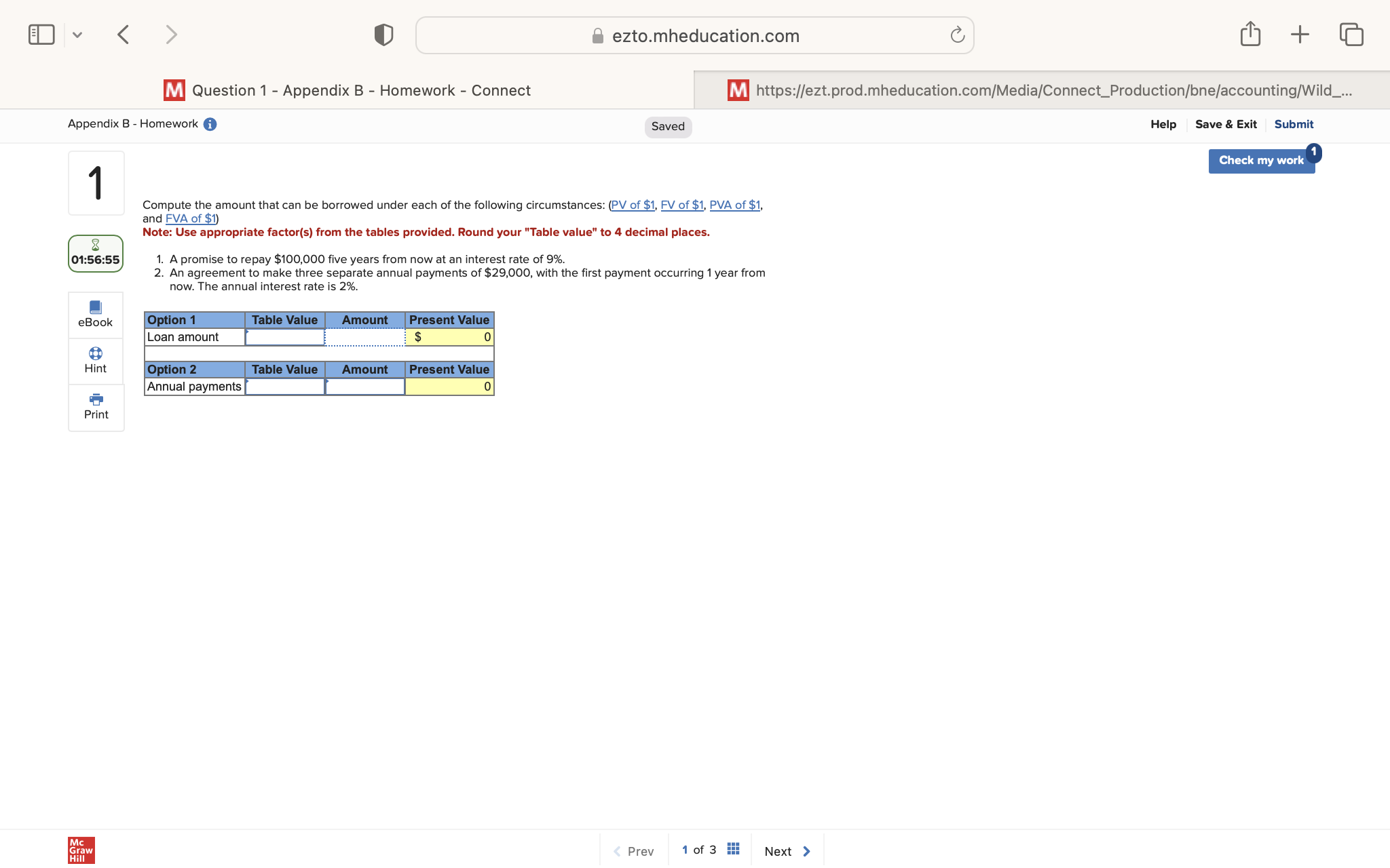 My < > 0 & ezto.mheducation.com D+ m Question 1 -