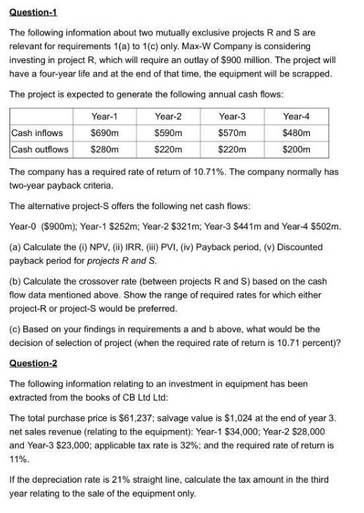 Question-1 The following information about two